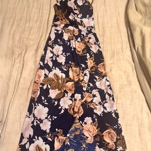 Chic Floral Maxi Dress - Navy and Peach